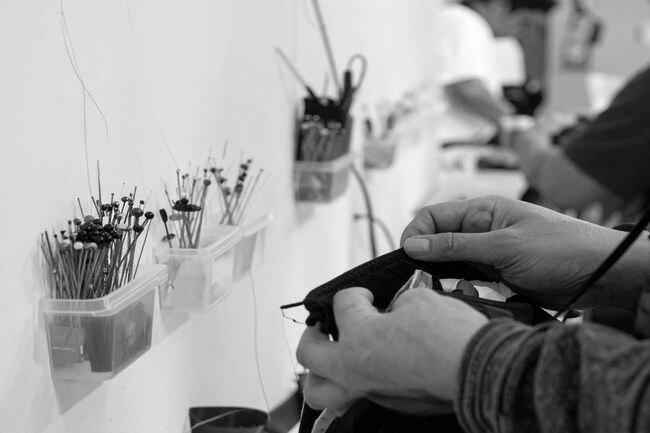 a stitching setup with pins